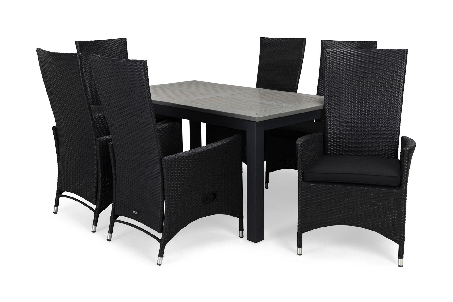 monaco matgrupp utomhus 152-210 + 6 jenny ställbar fåtölj m dyna - svart/svart/svart