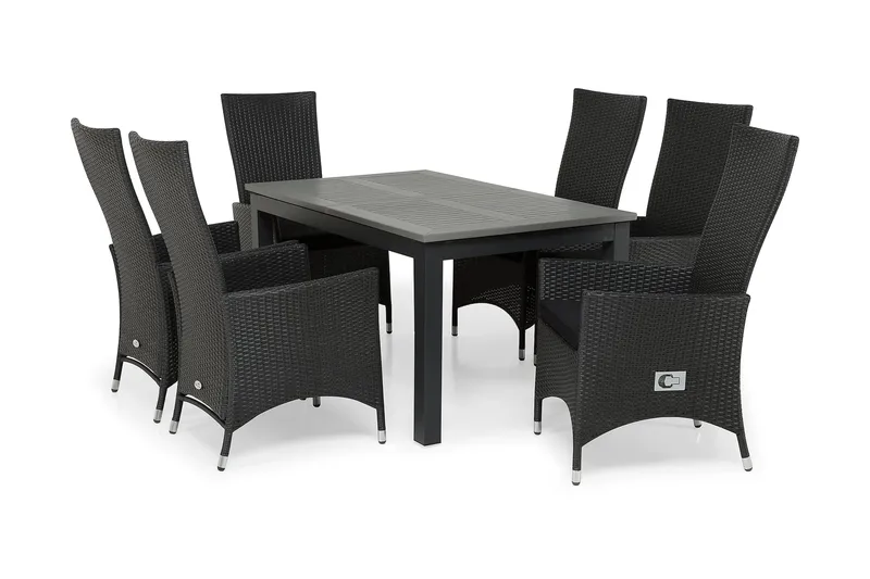 Monaco Matgrupp Utomhus 152-210 + 6 Jenny Ställbar Fåtölj - Svart - Utemöbler - Utegrupp - Matgrupper utomhus