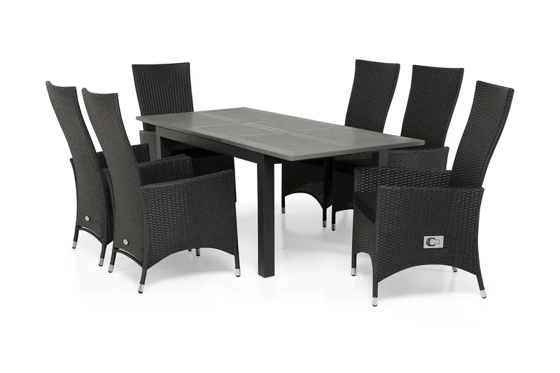 Monaco Matgrupp Utomhus 152-210 + 6 Jenny Ställbar Fåtölj - Svart - Utemöbler - Utegrupp - Matgrupper utomhus