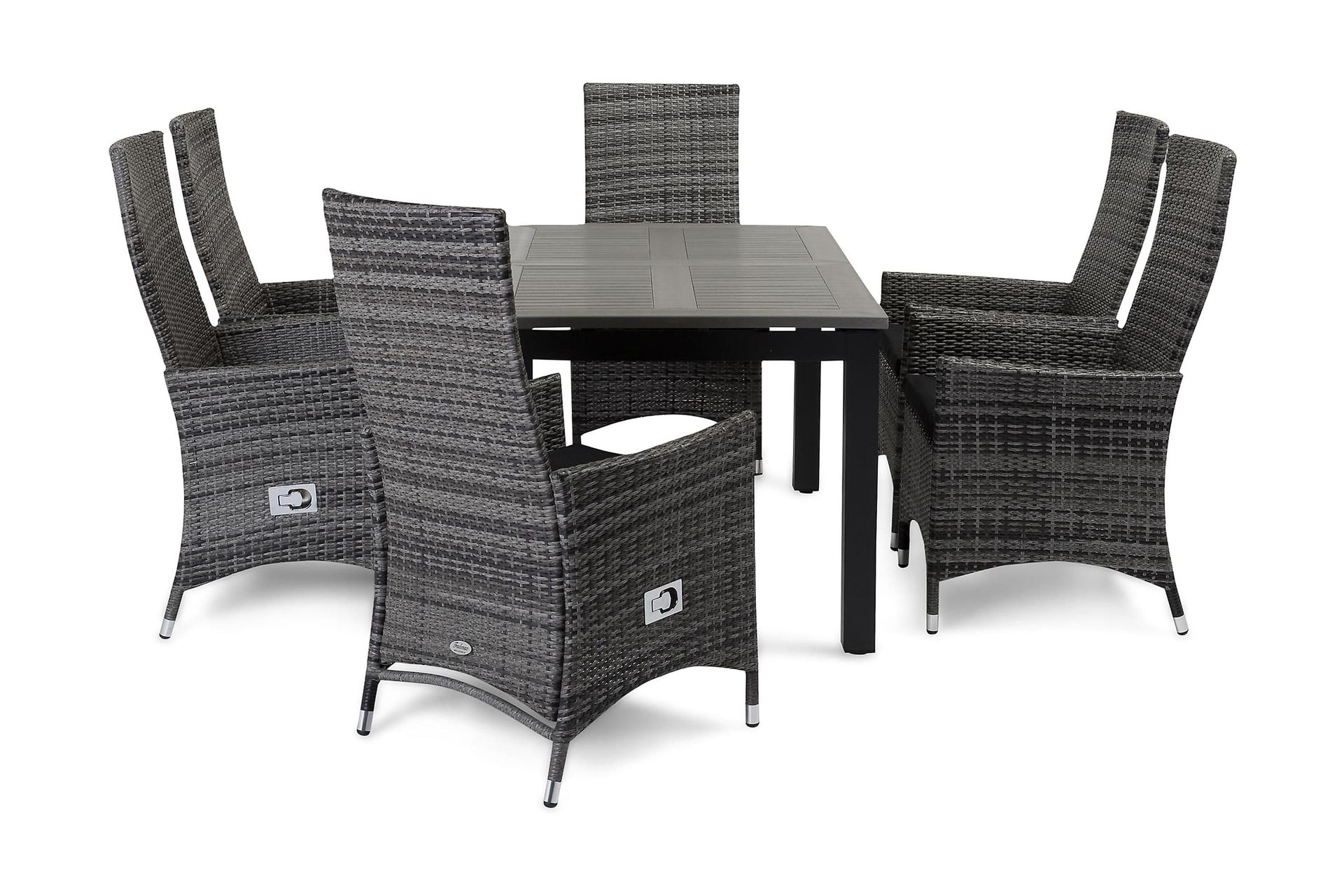 monaco matgrupp utomhus 152-210 + 6 jenny ställbar fåtölj - svart/grå