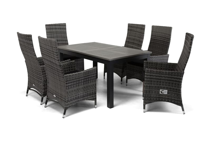 Monaco Matgrupp Utomhus 152-210 + 6 Jenny Ställbar Fåtölj - Svart/Grå - Utemöbler - Utegrupp - Matgrupper utomhus