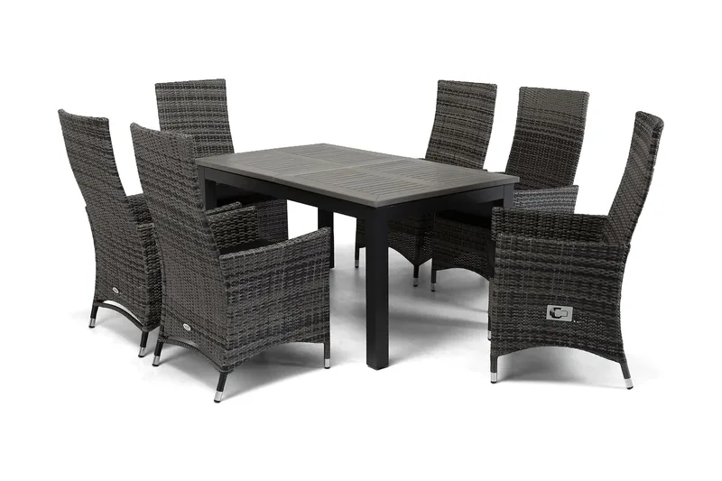 Monaco Matgrupp Utomhus 152-210 + 6 Jenny Ställbar Fåtölj - Svart/Grå - Utemöbler - Utegrupp - Matgrupper utomhus