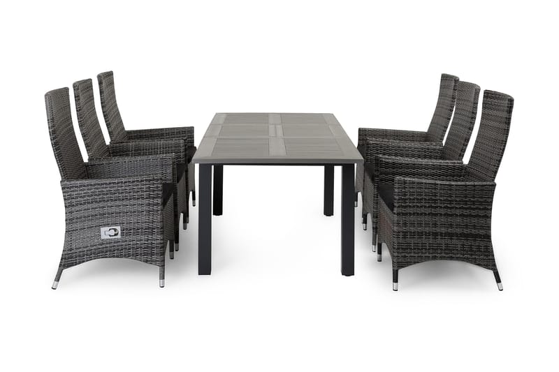 Monaco Matgrupp Utomhus 152-210 + 6 Jenny Ställbar Fåtölj - Svart/Grå - Utemöbler - Utegrupp - Matgrupper utomhus
