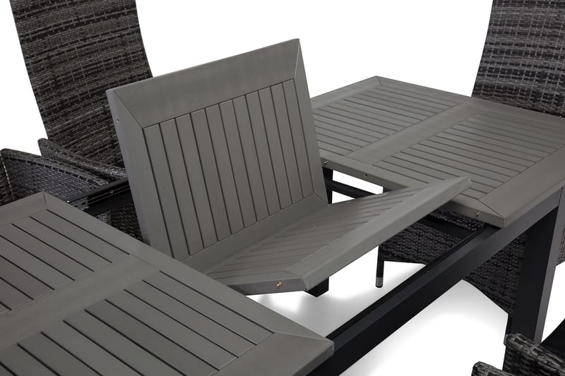 Monaco Matgrupp Utomhus 152-210 + 6 Jenny Ställbar Fåtölj - Svart/Grå - Utemöbler - Utegrupp - Matgrupper utomhus