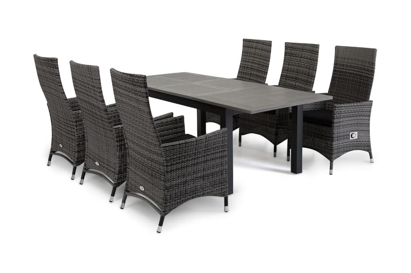 Monaco Matgrupp Utomhus 152-210 + 6 Jenny Ställbar Fåtölj - Svart/Grå - Utemöbler - Utegrupp - Matgrupper utomhus