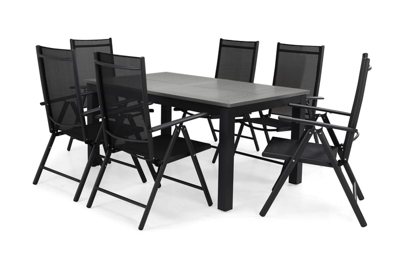 Monaco Matgrupp Utomhus 152-210 + 6 Maggie Positionsstol, Svart