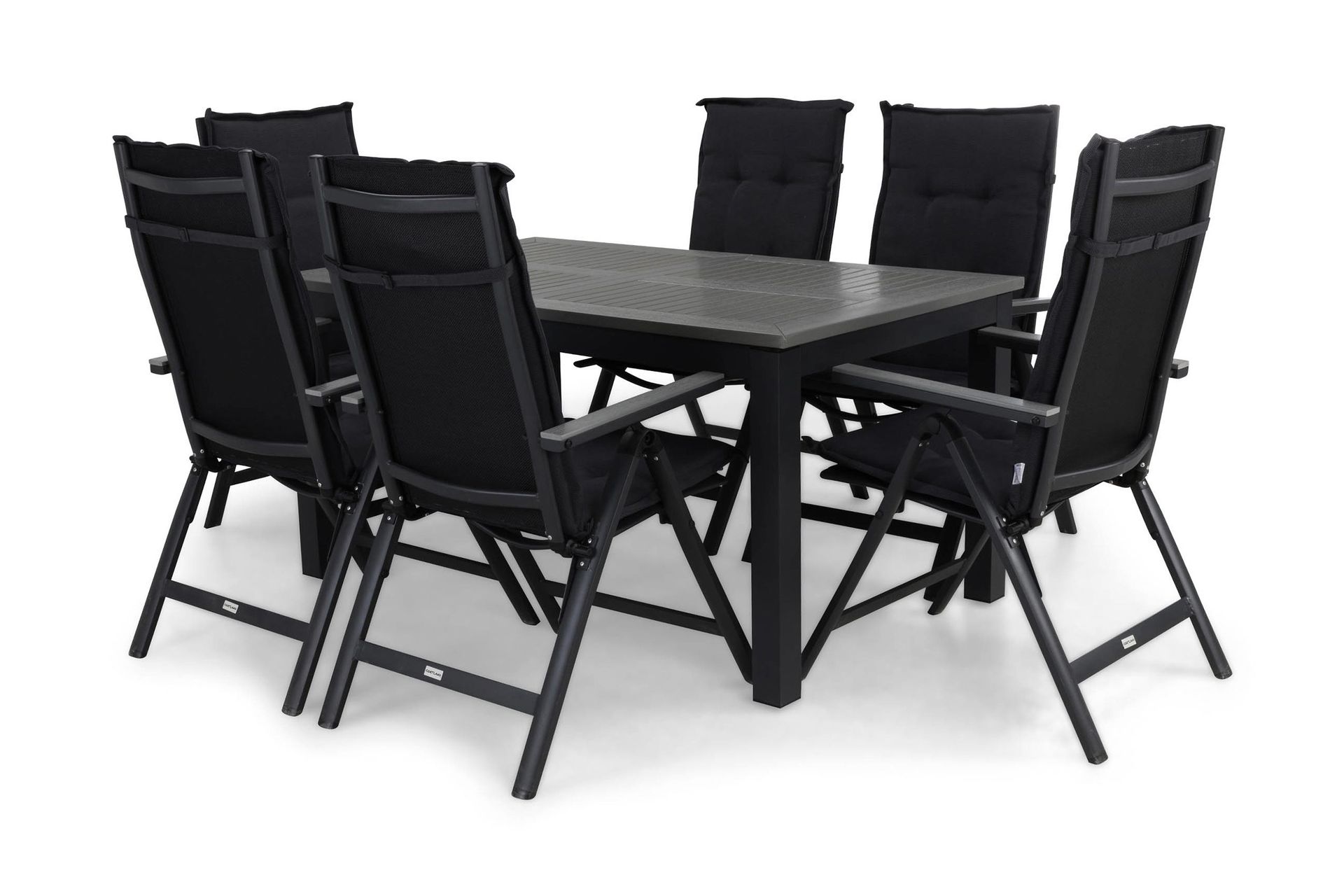 Monaco Matgrupp Utomhus 152-210 + 6 Maggie Positionsstol m Dyna - Svart/Svart/Gr&aring;/Gr&aring;