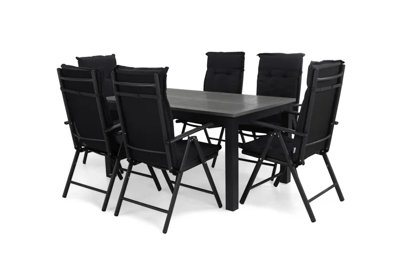 Monaco Matgrupp Utomhus 152-210 + 6 Maggie Positionsstol m Dyna - Svart/Svart/Grå - Utemöbler - Utegrupp - Matgrupper utomhus