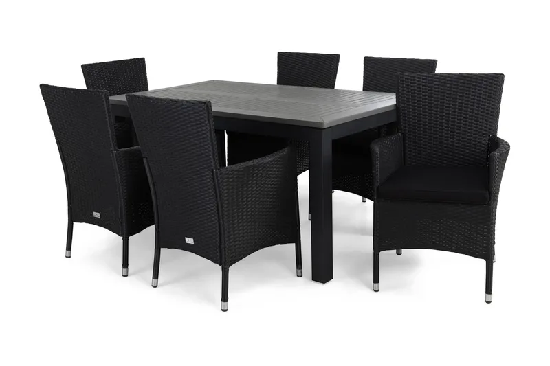 Monaco Matgrupp Utomhus 152-210 + 6 Thor Fåtölj m Dyna - Svart/Svart/Svart - Utemöbler - Utegrupp - Matgrupper utomhus