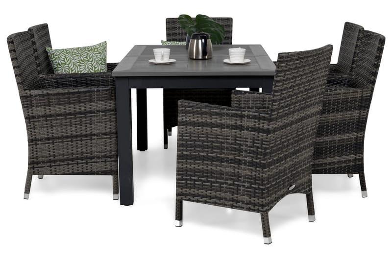 Monaco Matgrupp Utomhus 152-210 + 6 Thor Fåtölj - Svart/Grå - Utemöbler - Utegrupp - Matgrupper utomhus
