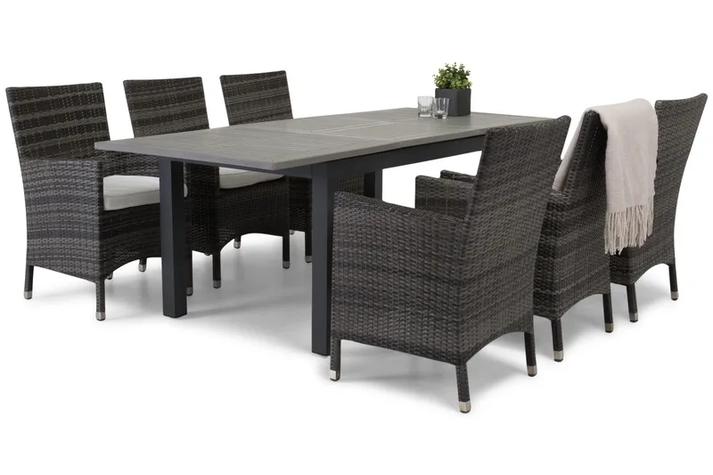 Monaco Matgrupp Utomhus 152-210 + 6 Thor Fåtölj - Svart/Grå - Utemöbler - Utegrupp - Matgrupper utomhus