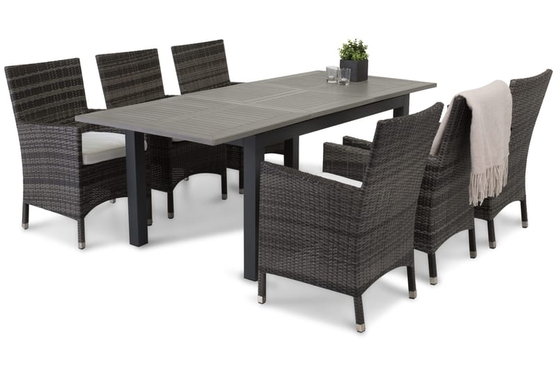 Monaco Matgrupp Utomhus 152-210 + 6 Thor Fåtölj - Svart/Grå - Utemöbler - Utegrupp - Matgrupper utomhus