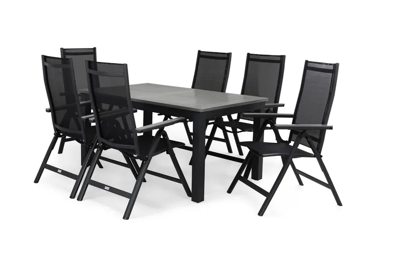 Monaco Matgrupp Utomhus 152-210 + 6 Positionsstol - Svart/Grå - Utemöbler - Utegrupp - Matgrupper utomhus