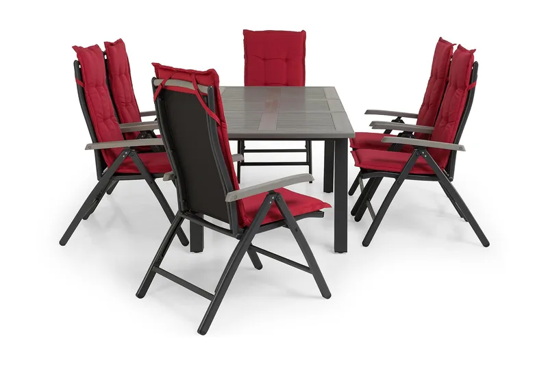 Monaco Matgrupp Utomhus 152-210 + 6 Positionsstolar - Svart/Svart - Utemöbler - Utegrupp - Matgrupper utomhus