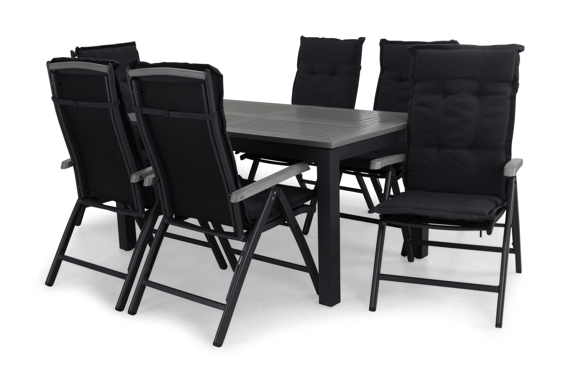 monaco matgrupp utomhus 152-210 + 6 positionsstol lyx m dyna - svart/svart/grå