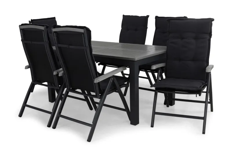 Monaco Matgrupp Utomhus 152-210 + 6 Positionsstol Lyx m Dyna - Svart/Svart/Grå - Utemöbler - Utegrupp - Matgrupper utomhus