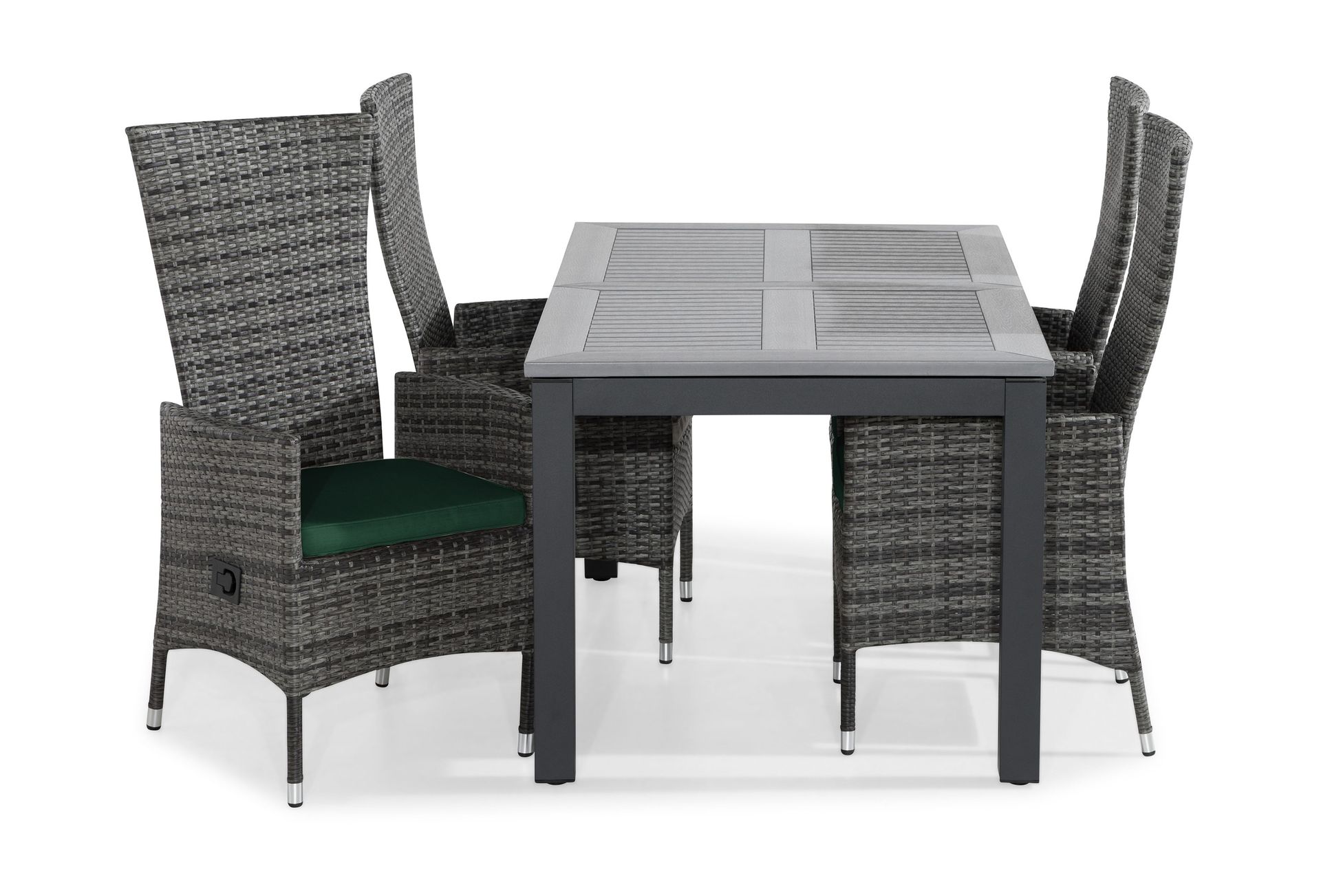 Monaco Matgrupp Utomhus 152-210x90 + 4 Jenny F&aring;t&ouml;lj St&auml;llbar m Dyna - Svart/Gr&aring;/Gr&ouml;n