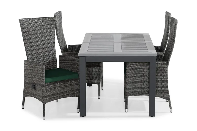 Monaco Matgrupp Utomhus 152-210x90 + 4 Jenny Fåtölj Ställbar m Dyna, Svart/Grå/Grön