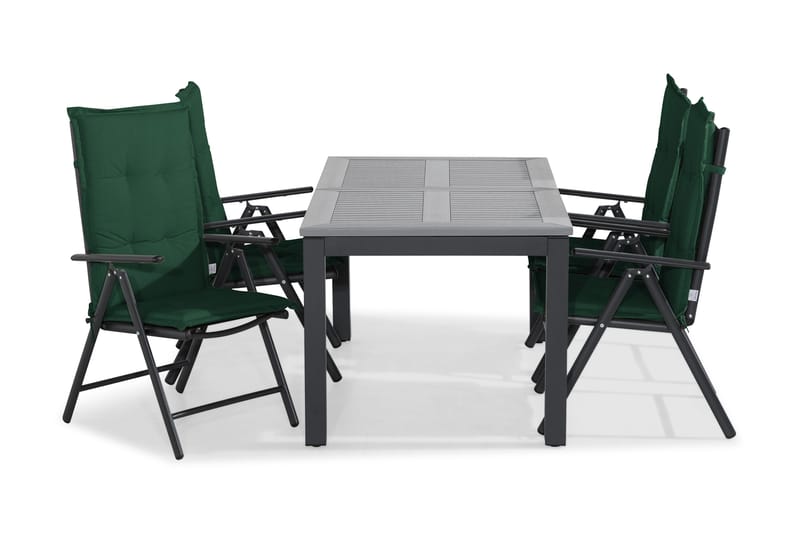 Monaco Matgrupp Utomhus 152-210x90 + 4 Maggie Positionsstol m Dyna, Svart/Grön