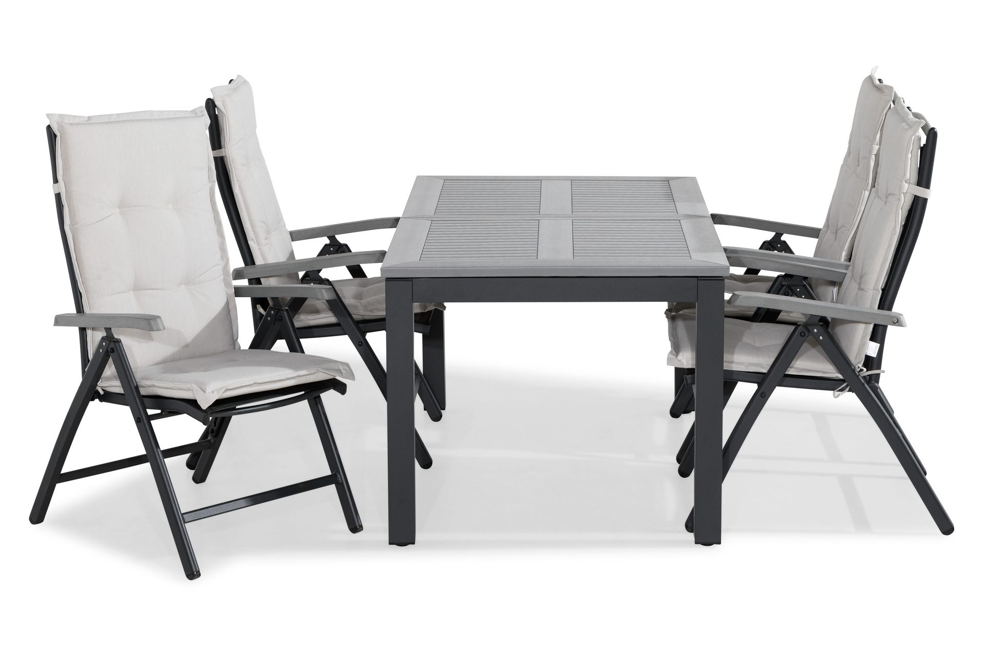 Monaco Matgrupp Utomhus 152-210x90 + 4 Monaco Positionsstol m Dyna - Svart/Gr&aring;/Offwhite