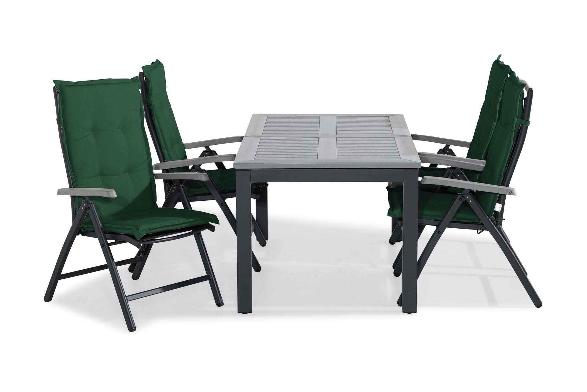 Monaco Matgrupp Utomhus 152-210x90 + 4 Monaco Positionsstol m Dyna - Svart/Gr&aring;/Gr&ouml;n