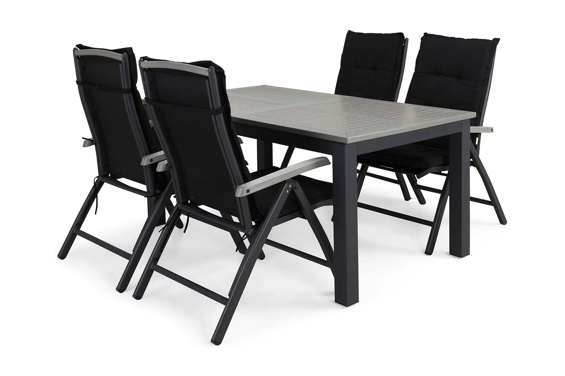 monaco matgrupp utomhus 152-210x90 + 4 monaco positionsstol m dyna - svart/grå