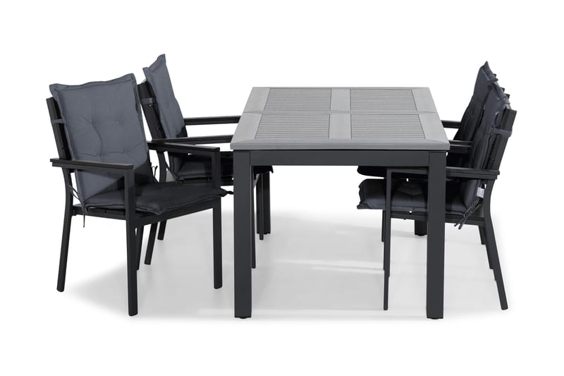 Monaco Matgrupp Utomhus 152-210x90 + 4 Tunis Stapelstol m Dyna, Svart/Grå