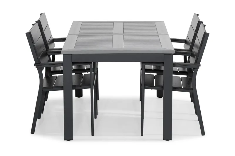 Monaco Matgrupp Utomhus 152-210x90 + 4 Tunis Stapelstol - Svart - Utemöbler - Utegrupp - Matgrupper utomhus