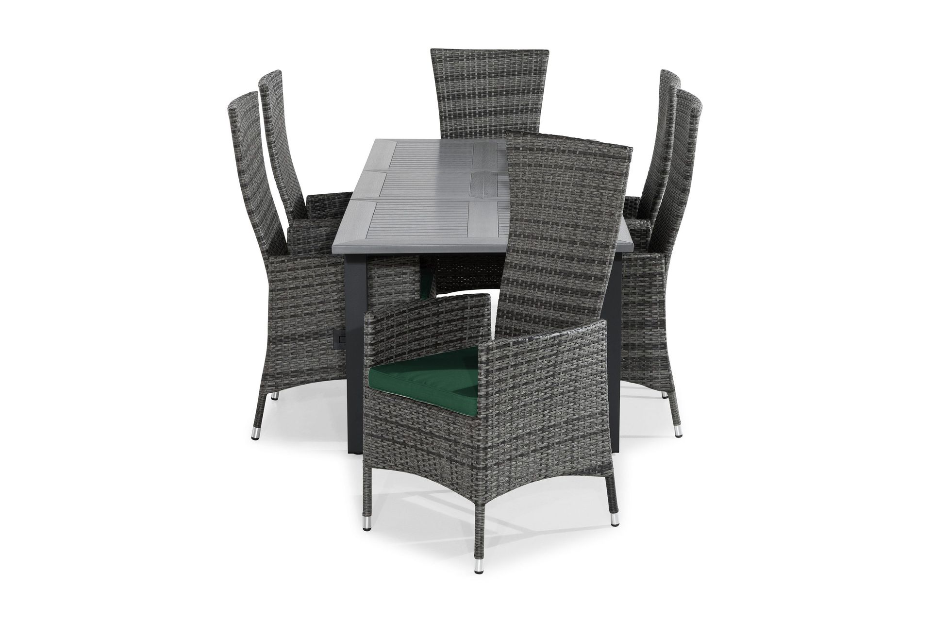 monaco matgrupp utomhus 152-210x90 + 6 jenny fåtölj ställbar m dyna - svart/grå/grön