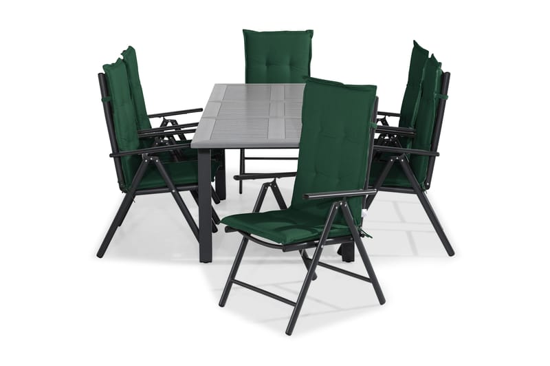 Monaco Matgrupp Utomhus 152-210x90 + 6 Maggie Positionsstol m Dyna, Svart/Grön