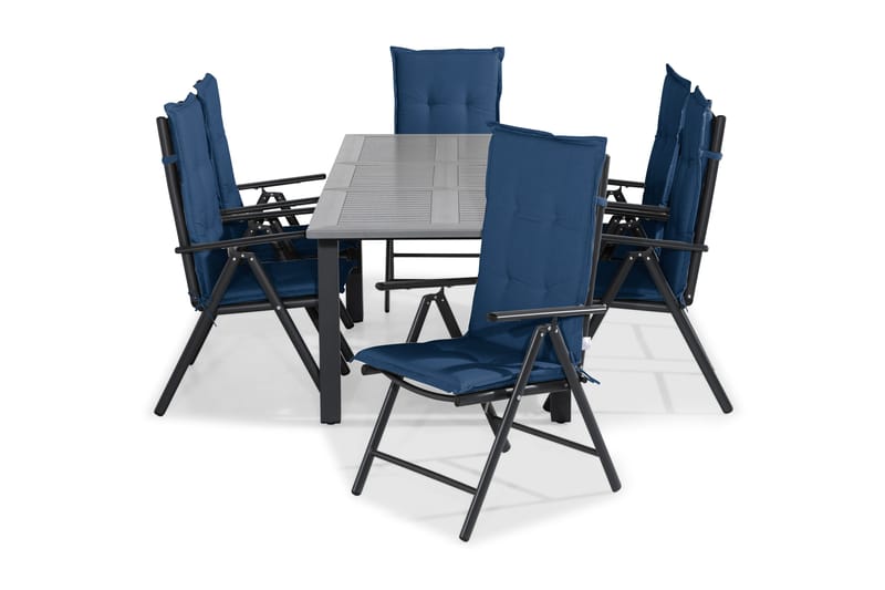 Monaco Matgrupp Utomhus 152-210x90 + 6 Maggie Positionsstol m Dyna, Svart/Blå