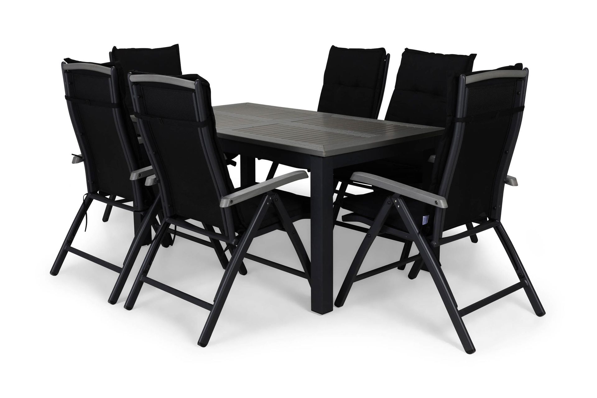 Monaco Matgrupp Utomhus 152-210x90 + 6 Monaco Positionsstol m Dyna - Svart/Gr&aring;