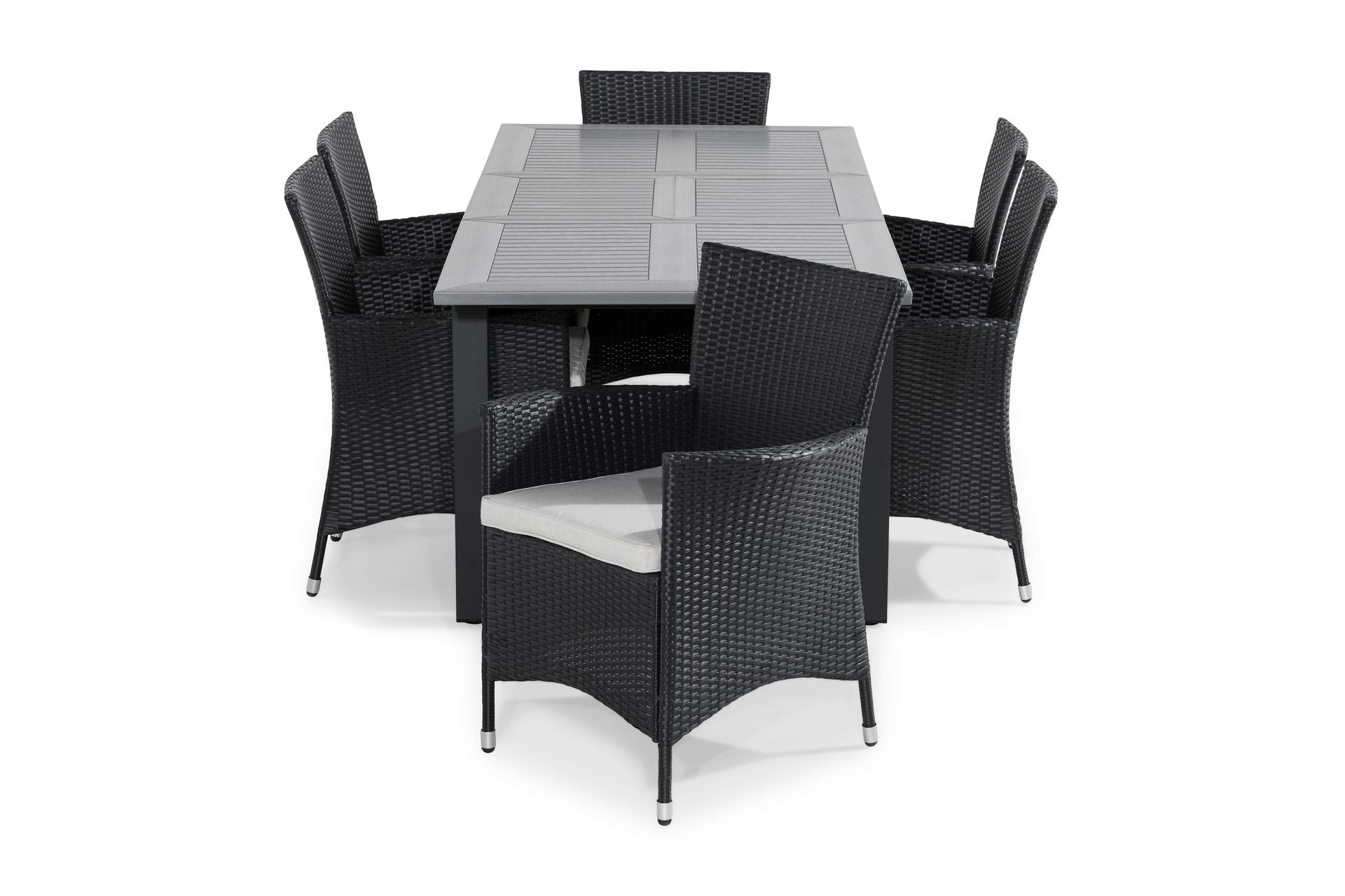 Monaco Matgrupp Utomhus 152-210x90 + 6 Thor F&aring;t&ouml;lj m Dyna - Gr&aring;/Svart