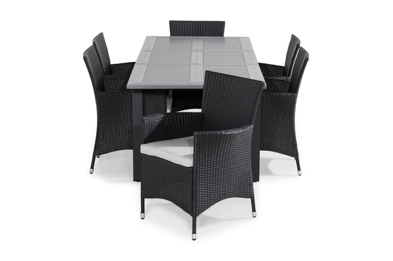 Monaco Matgrupp Utomhus 152-210x90 + 6 Thor Fåtölj m Dyna, Grå/Svart