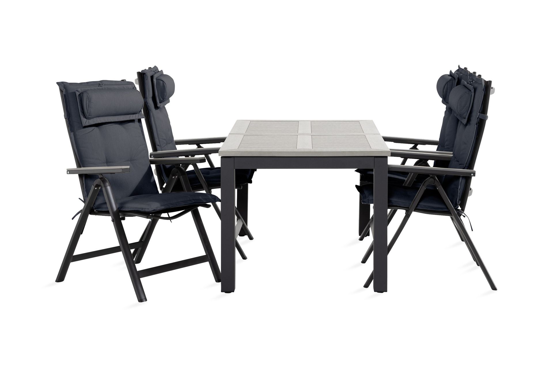 Monaco Matgrupp Utomhus 90x152-210 + 4 Monaco Light Stol m Dyna - Svart/Gr&aring;