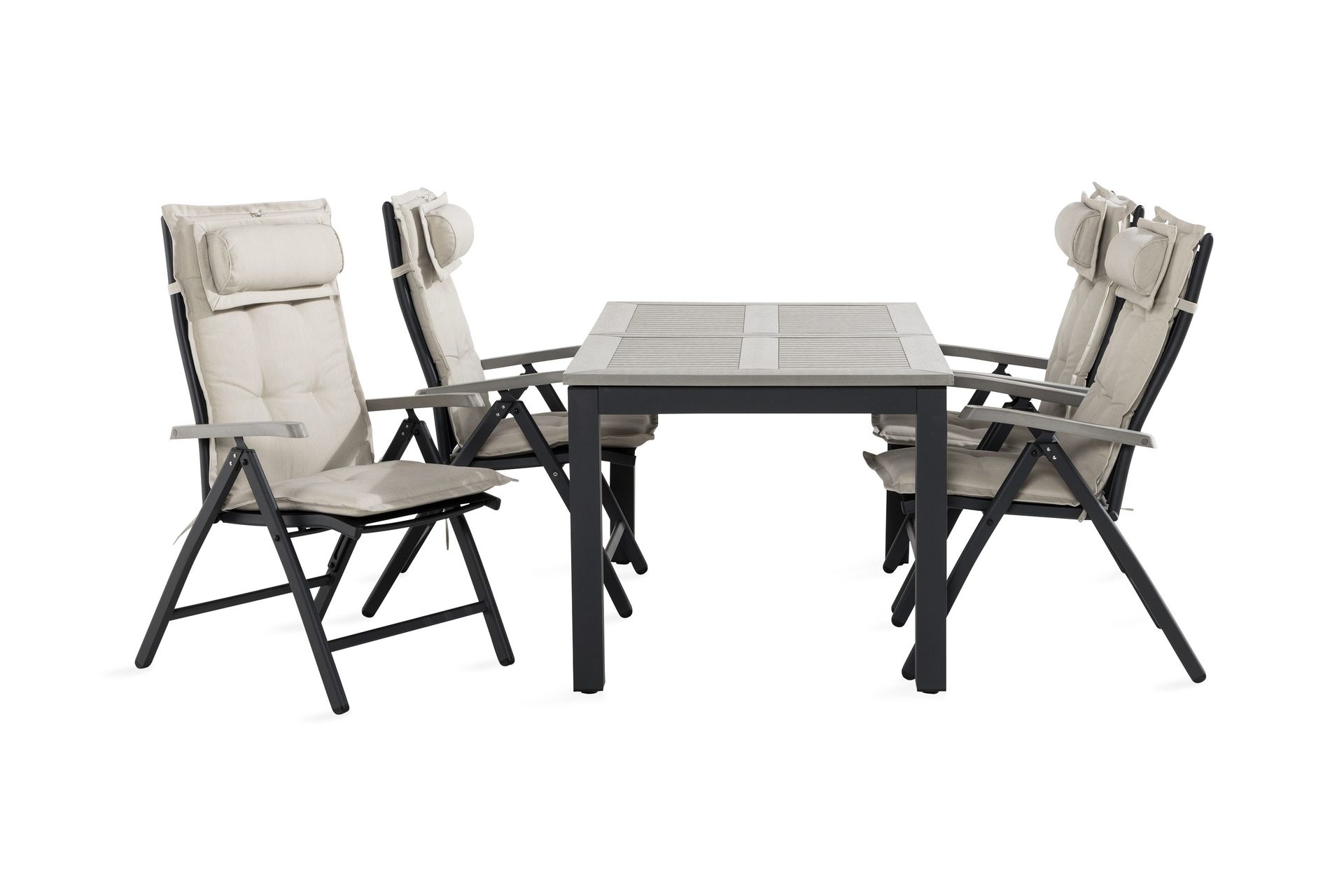 monaco matgrupp utomhus 90x152-210 + 4 positionsstolar m dyna - svart/grå/offwhite