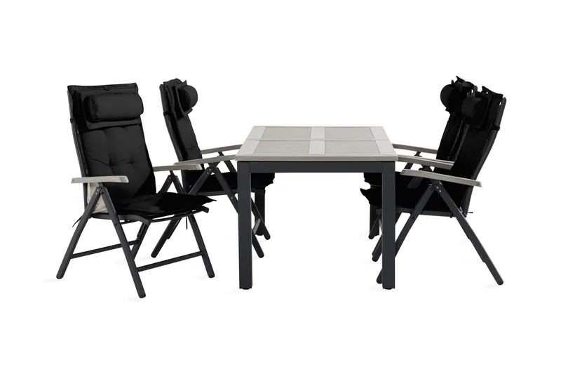 Monaco Matgrupp Utomhus 90x152-210 + 4 Positionsstolar m Dyna - Svart/Grå - Utemöbler - Utegrupp - Matgrupper utomhus