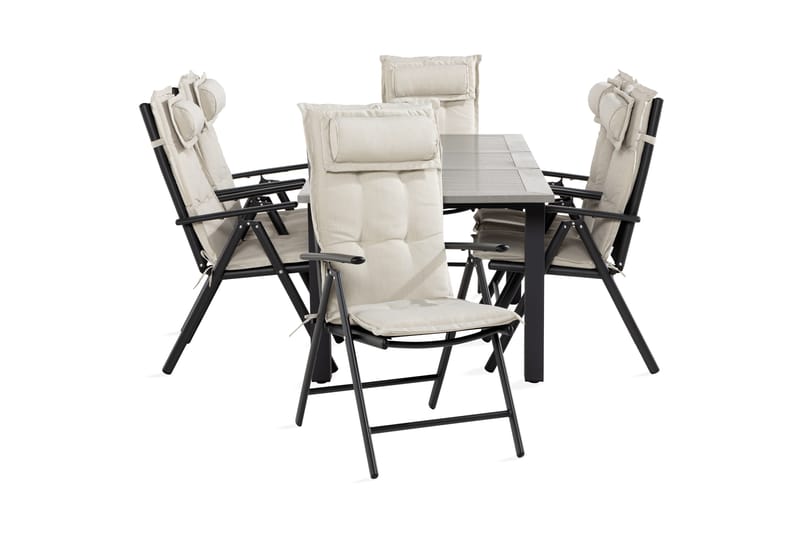Monaco Matgrupp Utomhus 90x152-210 + 6 Maggie Positionsstol m Dyna, Svart/Offwhite