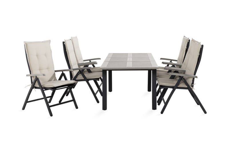 Monaco Matgrupp Utomhus 90x152-210 + 6 Positionsstolar m Dyna - Svart/Grå/Offwhite - Utemöbler - Utegrupp - Matgrupper utomhus