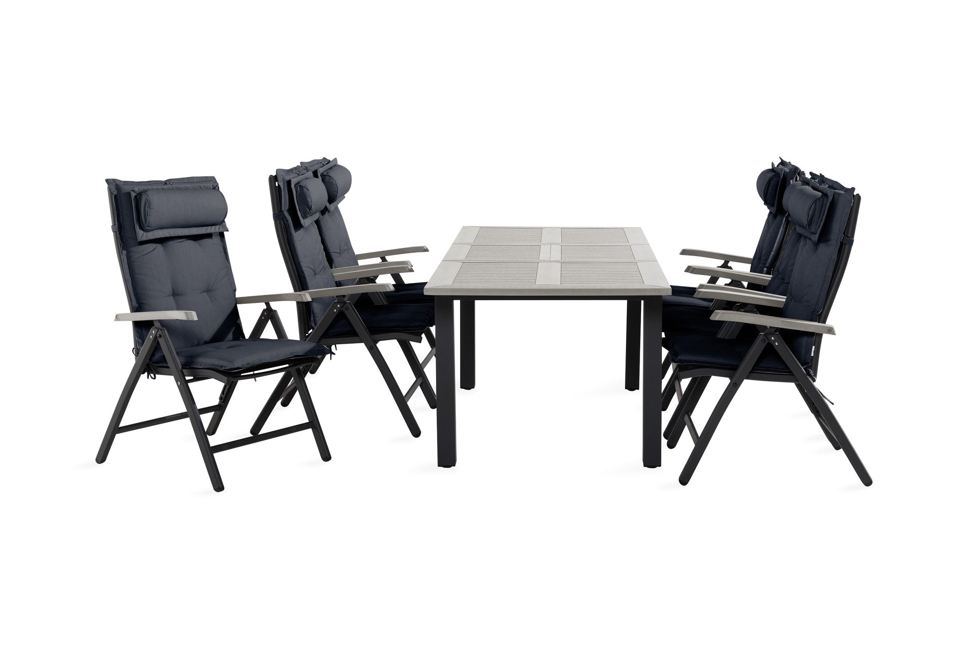 monaco matgrupp utomhus 90x152-210 + 6 positionsstolar m dyna - svart/grå