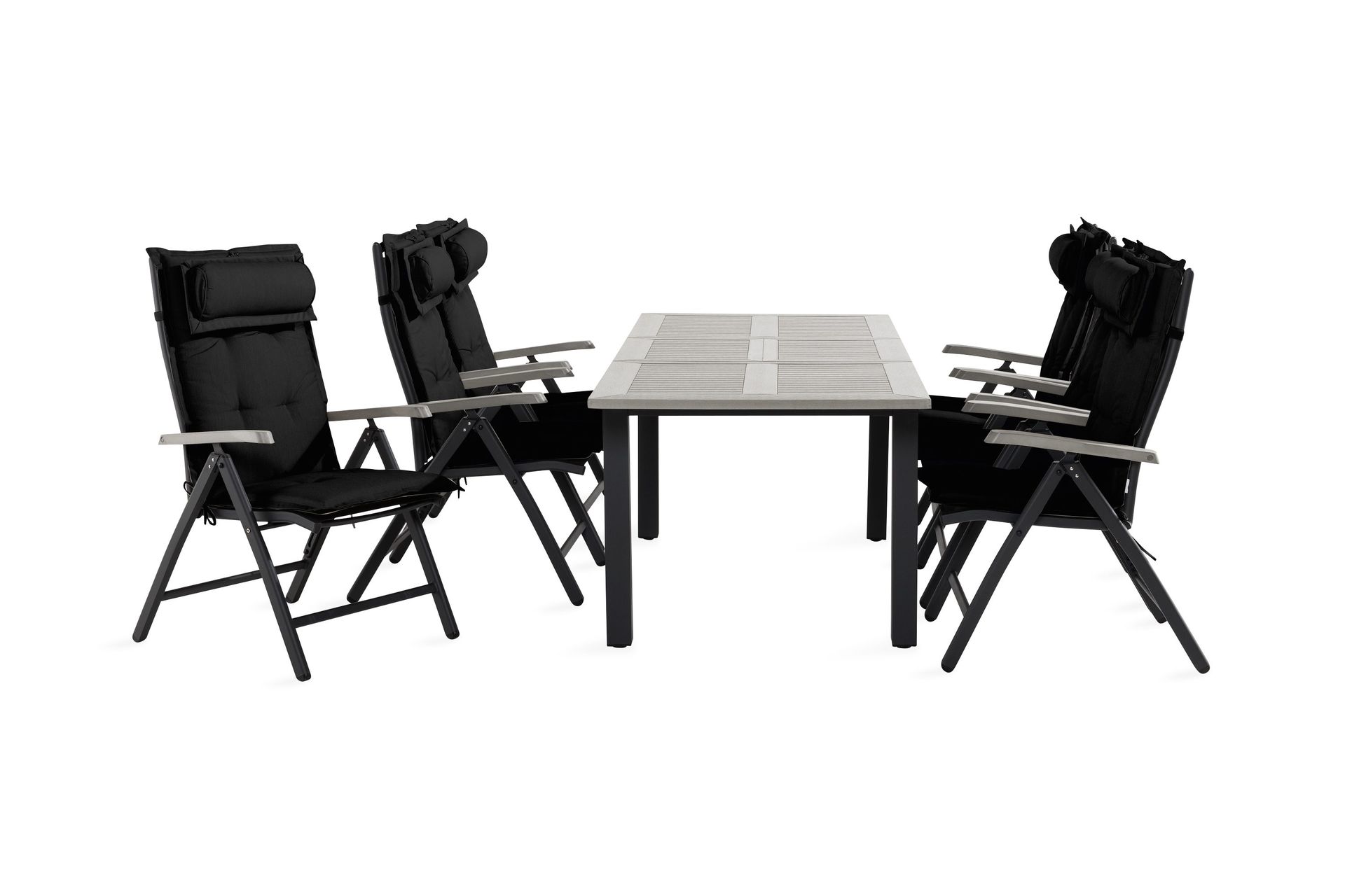 Monaco Matgrupp Utomhus 90x152-210 + 6 Positionsstolar m Dyna - Svart/Gr&aring;