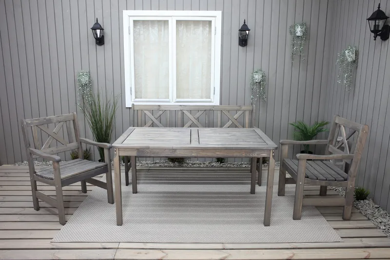 Olivo Matgrupp Utomhus + 2 Utestolar + Bänk Utomhus - Grå - Utemöbler - Utegrupp - Matgrupper utomhus