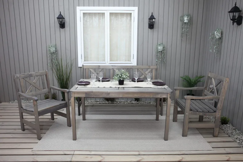 Olivo Matgrupp Utomhus + 2 Utestolar + Bänk Utomhus - Grå - Utemöbler - Utegrupp - Matgrupper utomhus