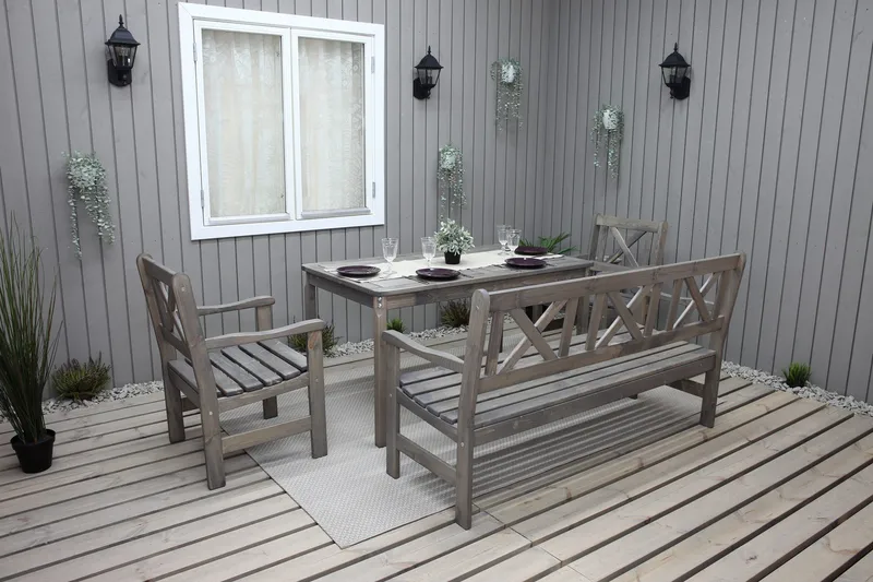 Olivo Matgrupp Utomhus + 2 Utestolar + Bänk Utomhus - Grå - Utemöbler - Utegrupp - Matgrupper utomhus