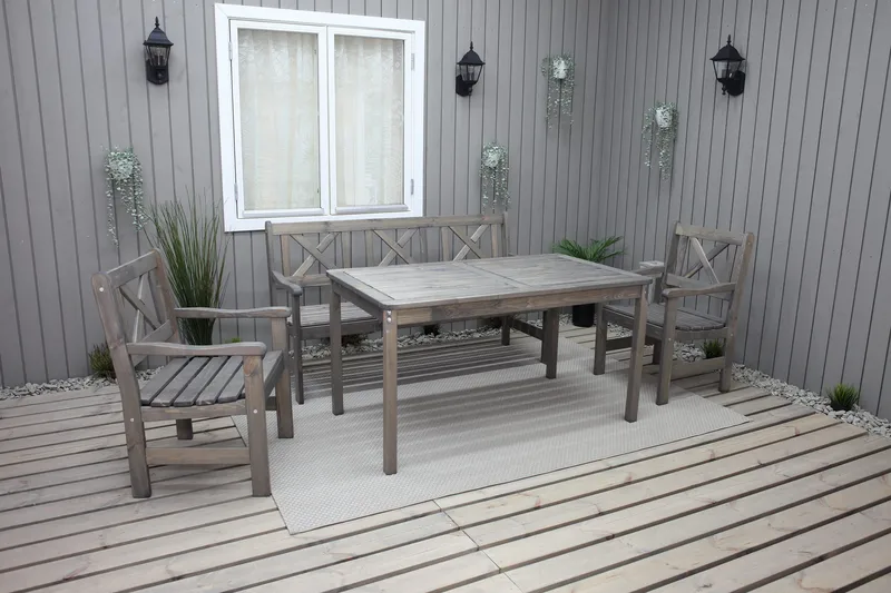 Olivo Matgrupp Utomhus + 2 Utestolar + Bänk Utomhus - Grå - Utemöbler - Utegrupp - Matgrupper utomhus