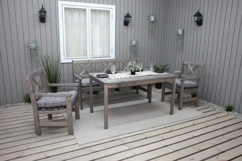 Olivo Matgrupp Utomhus + 2 Utestolar + Bänk Utomhus - Grå - Utemöbler - Utegrupp - Matgrupper utomhus
