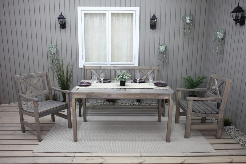 OLIVO Utebord Grå + 2 Utestolar + Bänk Utomhus - Utemöbler - Utegrupp - Matgrupper utomhus