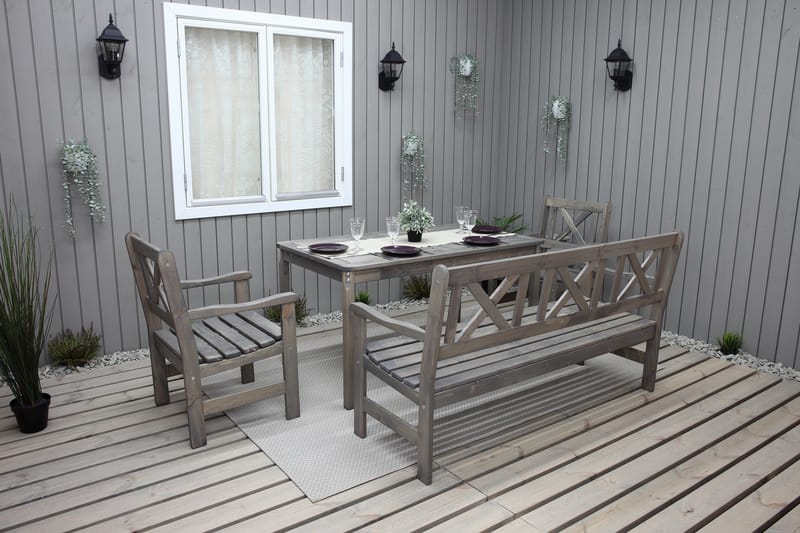 OLIVO Utebord Grå + 2 Utestolar + Bänk Utomhus - Utemöbler - Utegrupp - Matgrupper utomhus