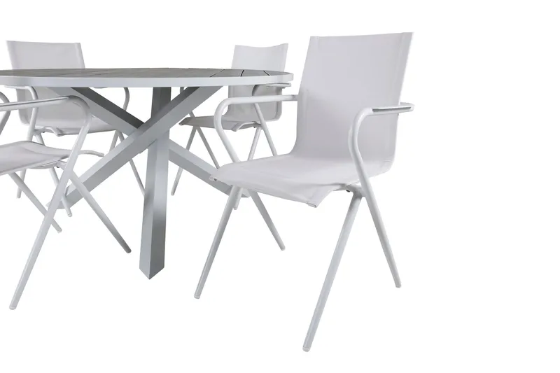 Parma Matgrupp Rund Ø140cm + 4 Alina Matstolar Vit/Grå - Vit/Grå - Utemöbler - Utegrupp - Matgrupper utomhus