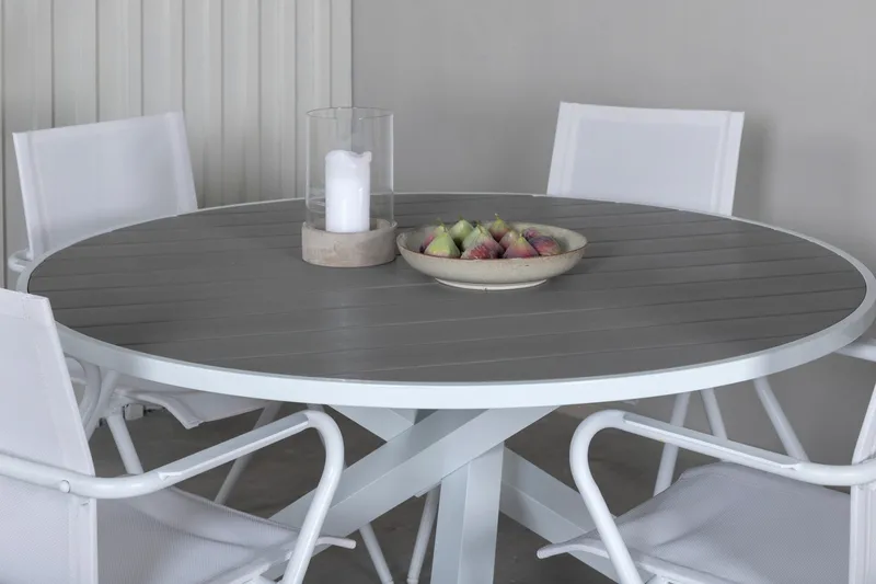 Parma Matgrupp Rund Ø140cm + 4 Alina Matstolar Vit/Grå - Vit/Grå - Utemöbler - Utegrupp - Matgrupper utomhus